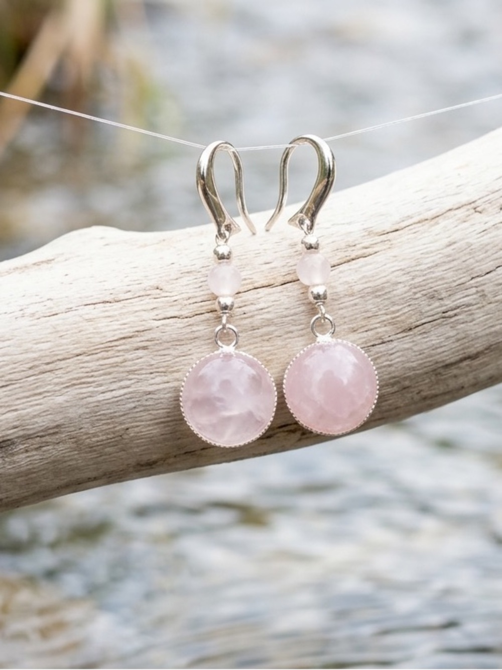 Sterling Silver Rose Quartz Drop Earrings